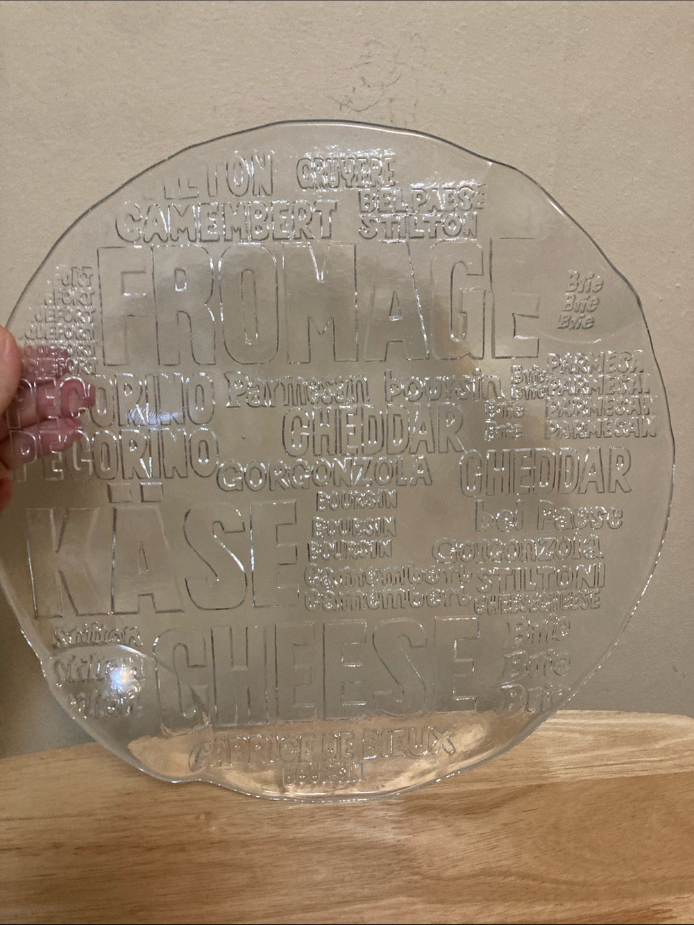 Clear 'Fromage' Embossed Glass Cheese Platter